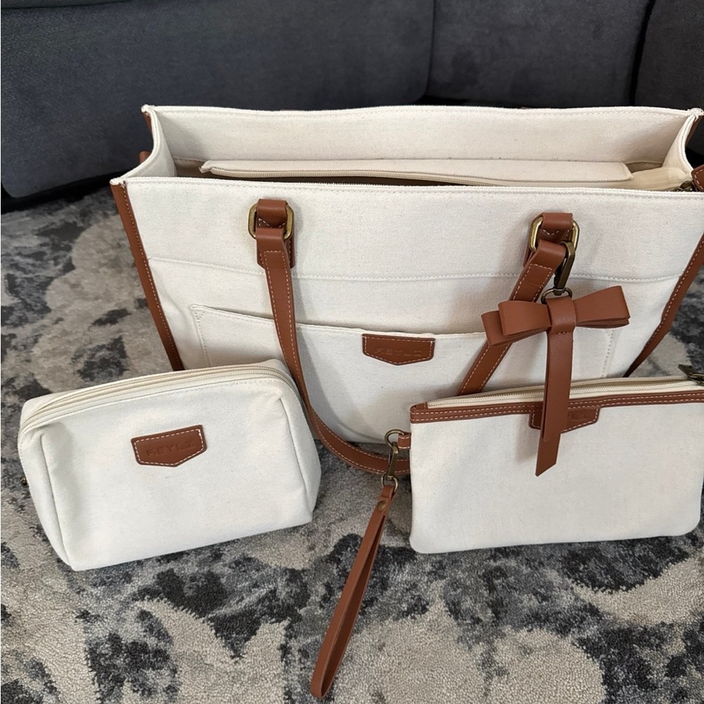 Elegant Cream and Brown Women's Tote Bag Set